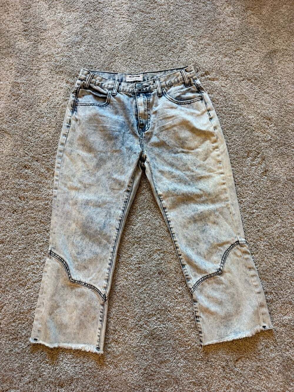 One Teaspoon Kicks Mid Waist Cropped Kick Flare Acid Wash Denim Jeans